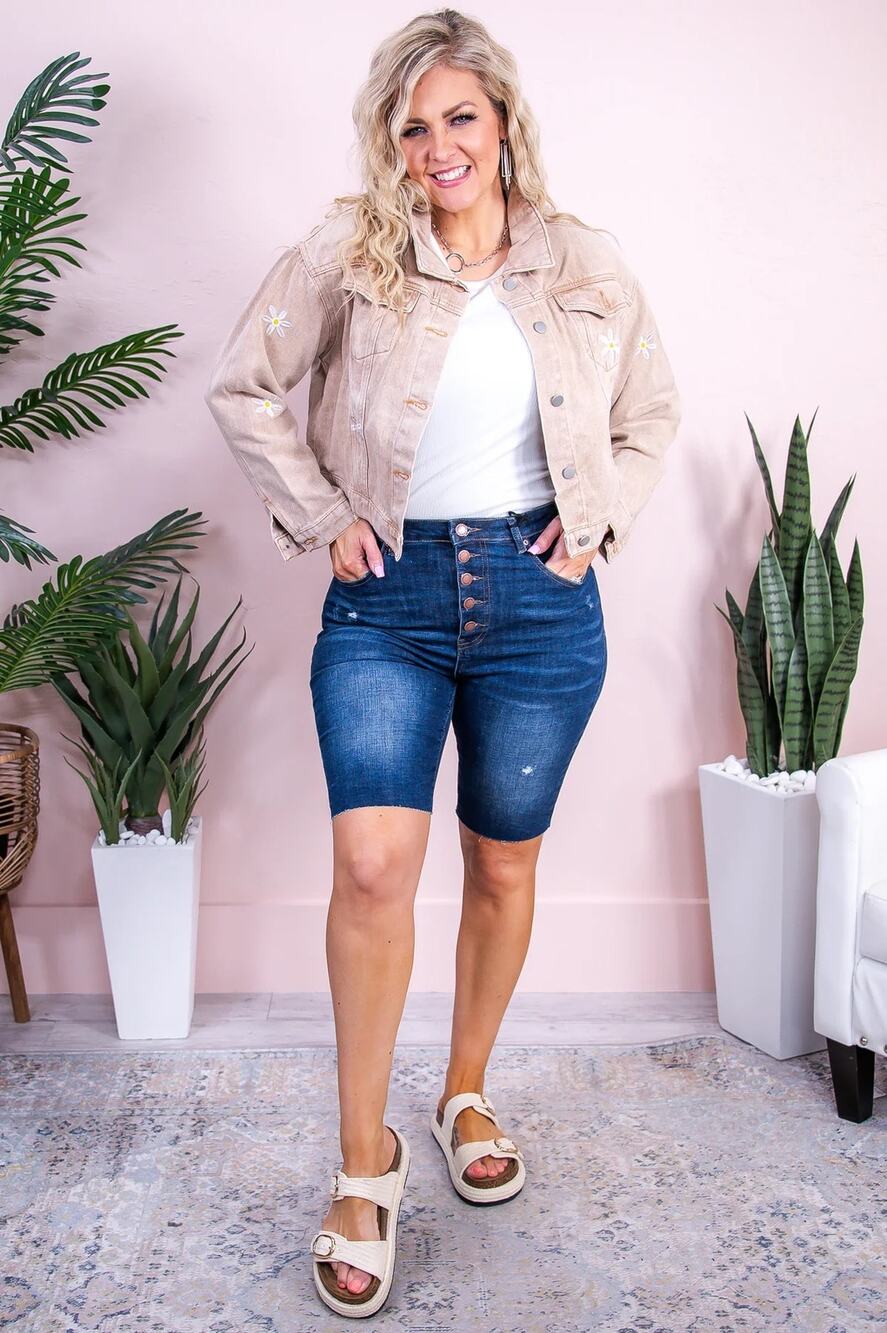 [Risen] Claire Dark Wash High Rise Denim Cutoff Bermuda Shorts Button Fly Sz 2XL